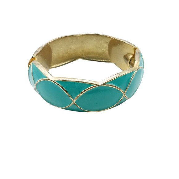Vintage Turquoise & Gold Tone Enamel Bangle Bracelet - Picture 2 of 4